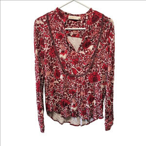 Tory Burch Floral V Neck Red Women's Top